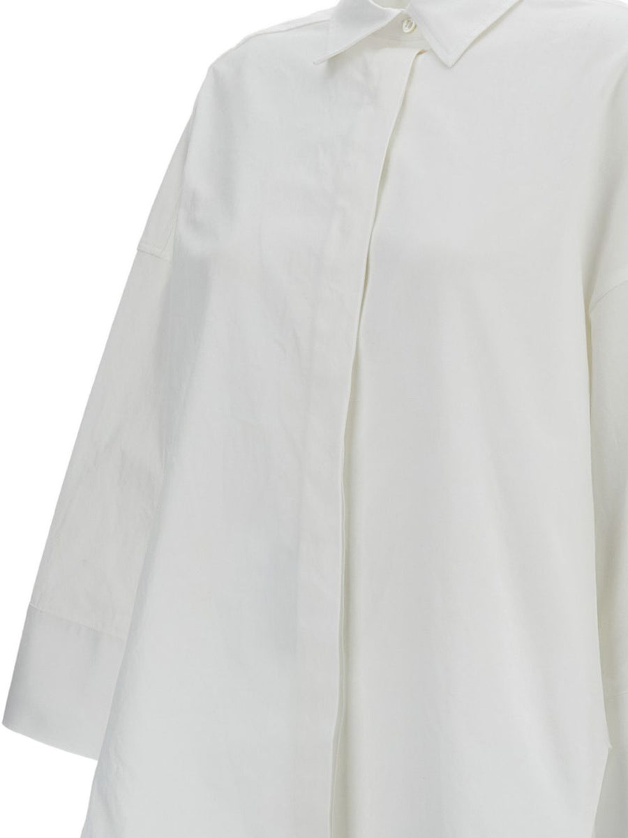 Alberto Biani Cotton Shirt For Women Boxy Fit White Three Quarter Sleeves Point Collar With Button Front Versatile