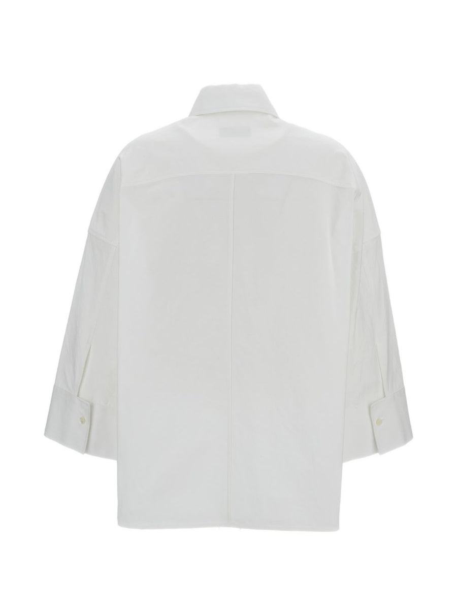 Alberto Biani Cotton Shirt For Women Boxy Fit White Three Quarter Sleeves Point Collar With Button Front Versatile