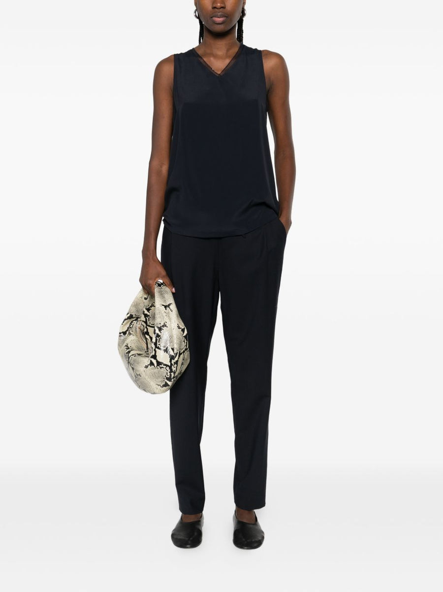 Fabiana Filippi Navy Wool Drawstring Trousers For Women, Slim Fit Office Wear, Luxury Tailoring
