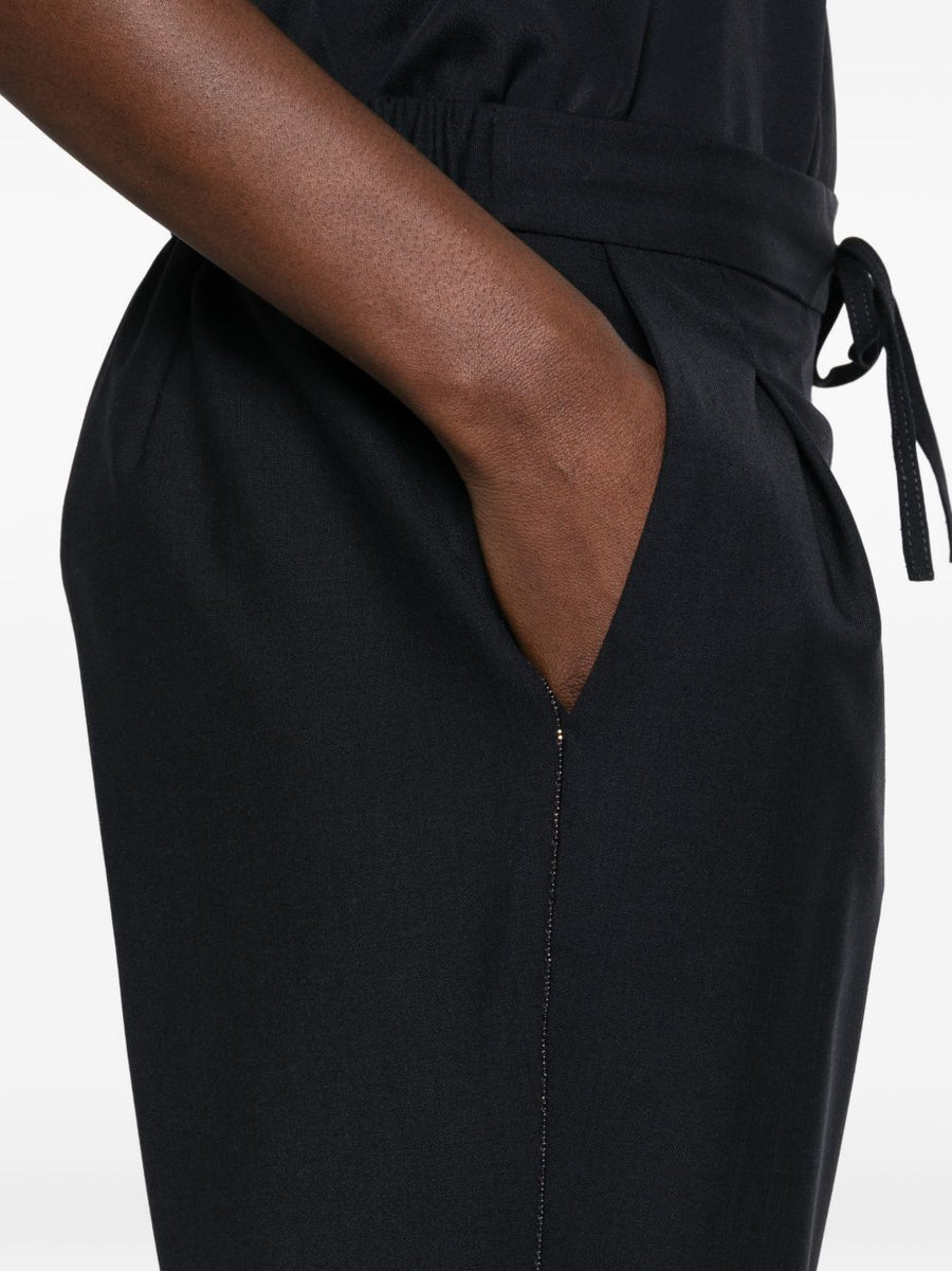 Fabiana Filippi Navy Wool Drawstring Trousers For Women, Slim Fit Office Wear, Luxury Tailoring