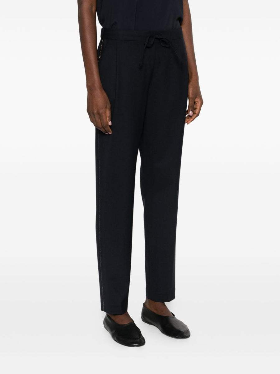 Fabiana Filippi Navy Wool Drawstring Trousers For Women, Slim Fit Office Wear, Luxury Tailoring