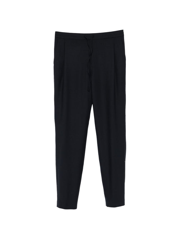 Fabiana Filippi Navy Wool Drawstring Trousers For Women, Slim Fit Office Wear, Luxury Tailoring