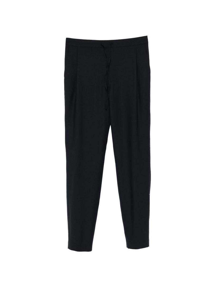 Fabiana Filippi Navy Wool Drawstring Trousers For Women, Slim Fit Office Wear, Luxury Tailoring