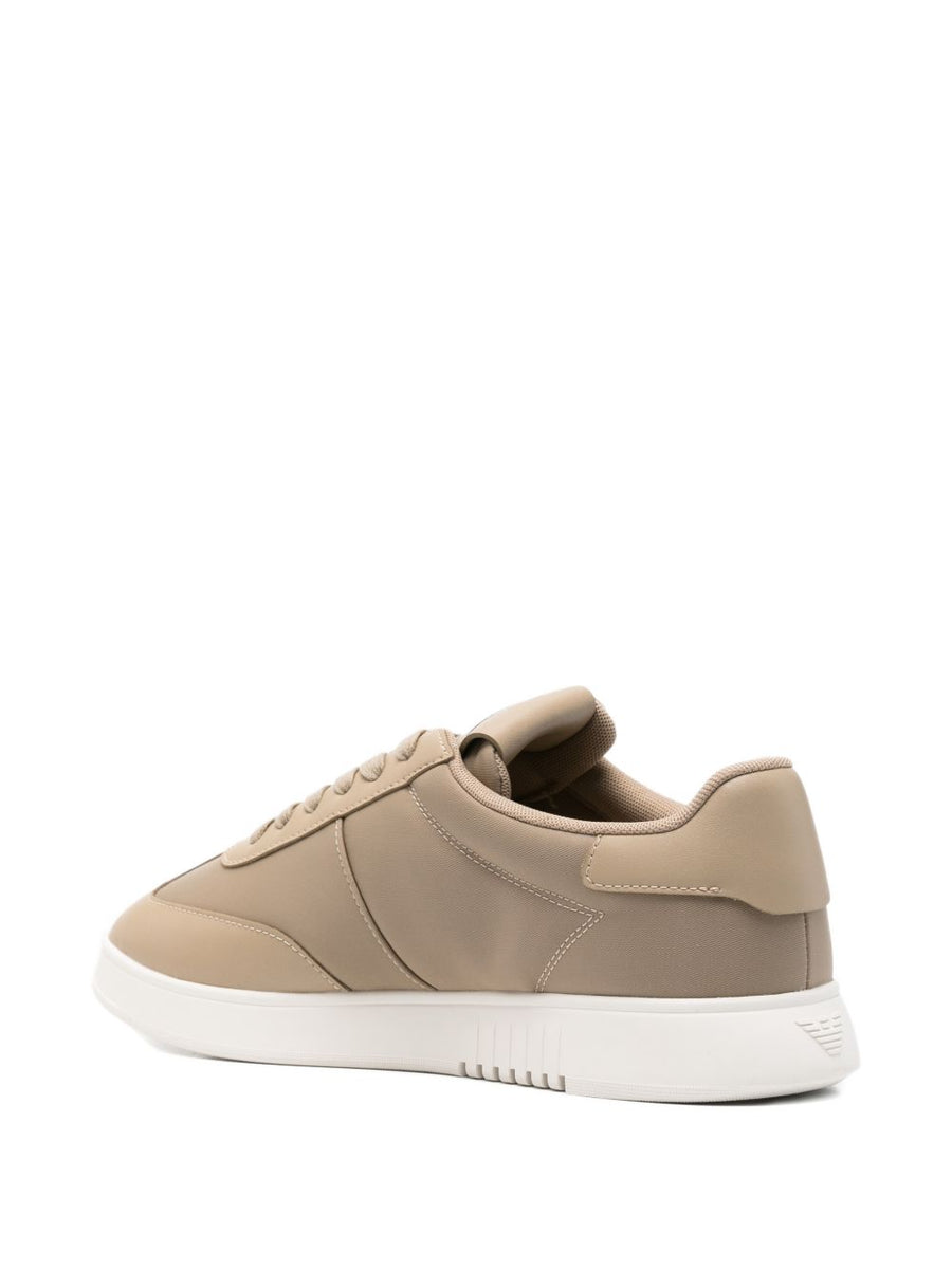 Emporio Armani Leather Sneakers For Men With Premium Beige Leather Subtle Logo And Versatile Smart Casual