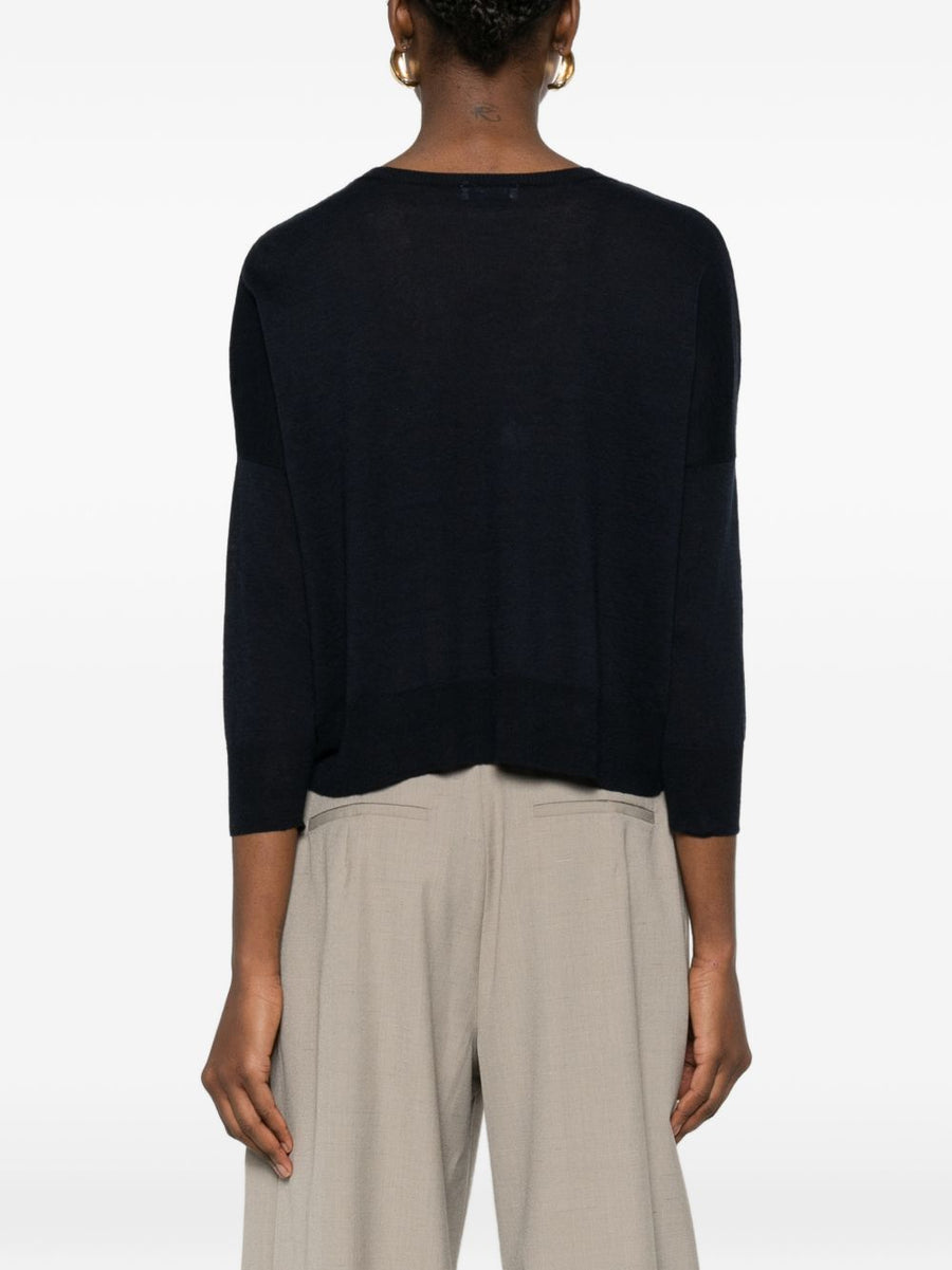 Base Blue Linen Cotton Blend Sweater for Women Lightweight Breathable Crew Neck Top with Versatile Silhouette