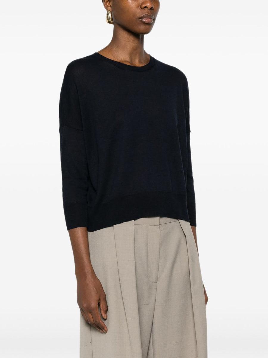 Base Blue Linen Cotton Blend Sweater for Women Lightweight Breathable Crew Neck Top with Versatile Silhouette