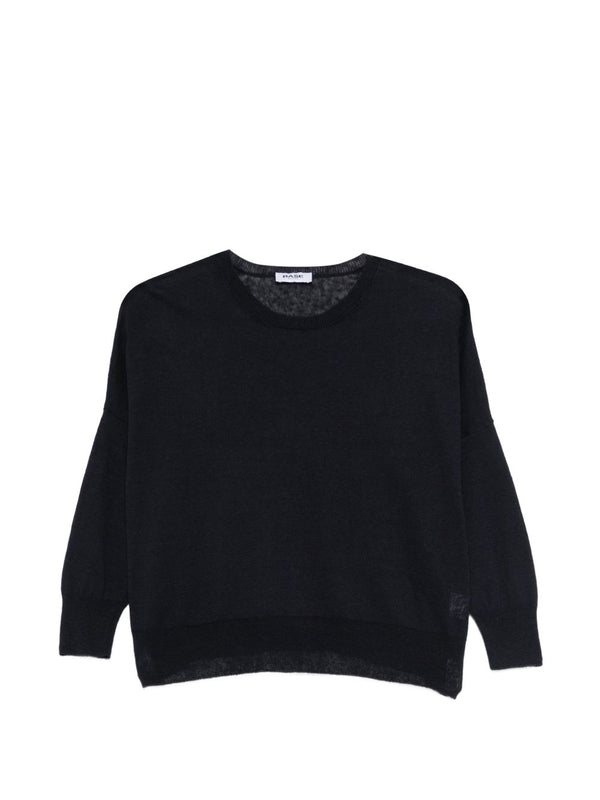 Base Blue Linen Cotton Blend Sweater for Women Lightweight Breathable Crew Neck Top with Versatile Silhouette