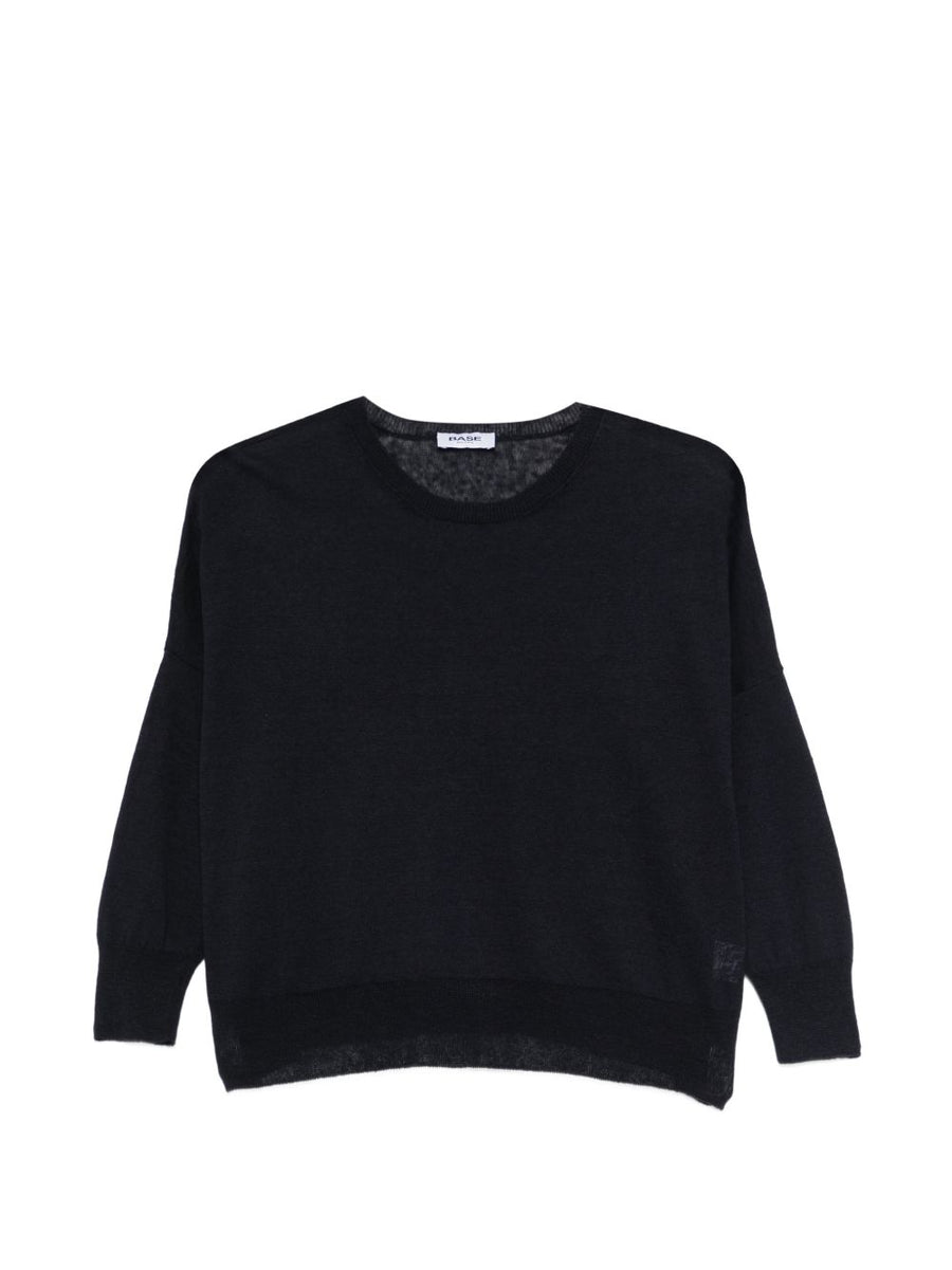 Base Blue Linen Cotton Blend Sweater for Women Lightweight Breathable Crew Neck Top with Versatile Silhouette