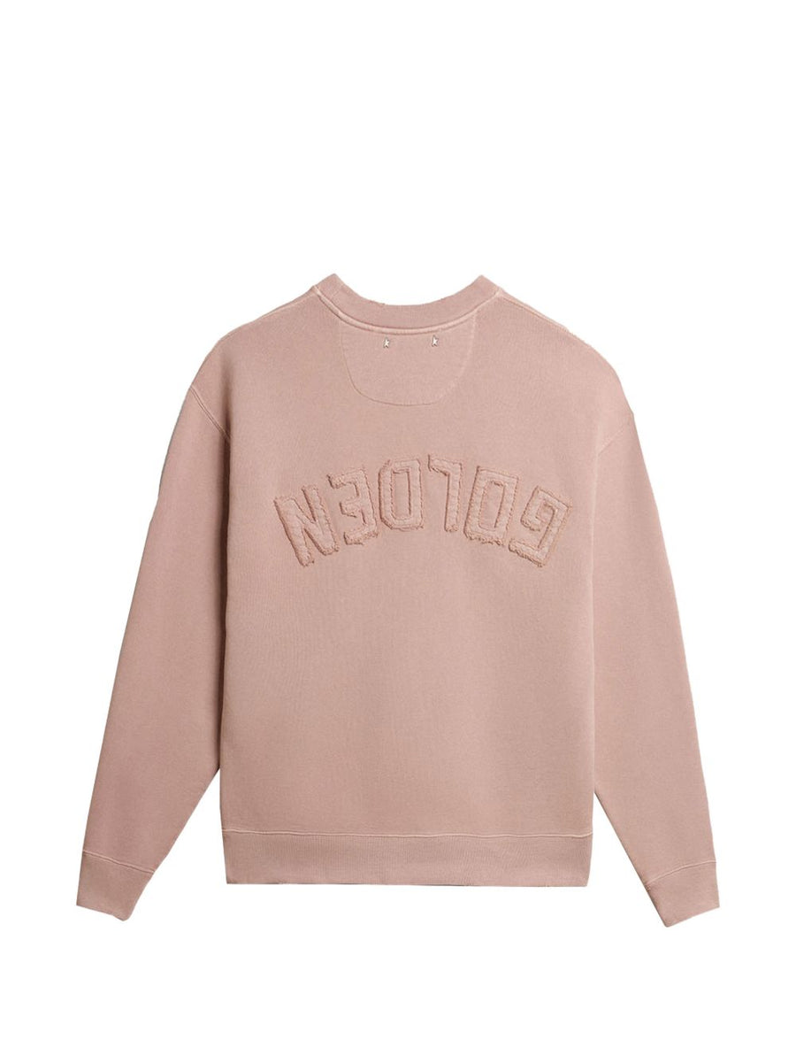 Golden Goose Cotton Crewneck Sweatshirt Powder Pink For Women 100 Percent Cotton With Ribbed Collar Cuffs Logo Patch