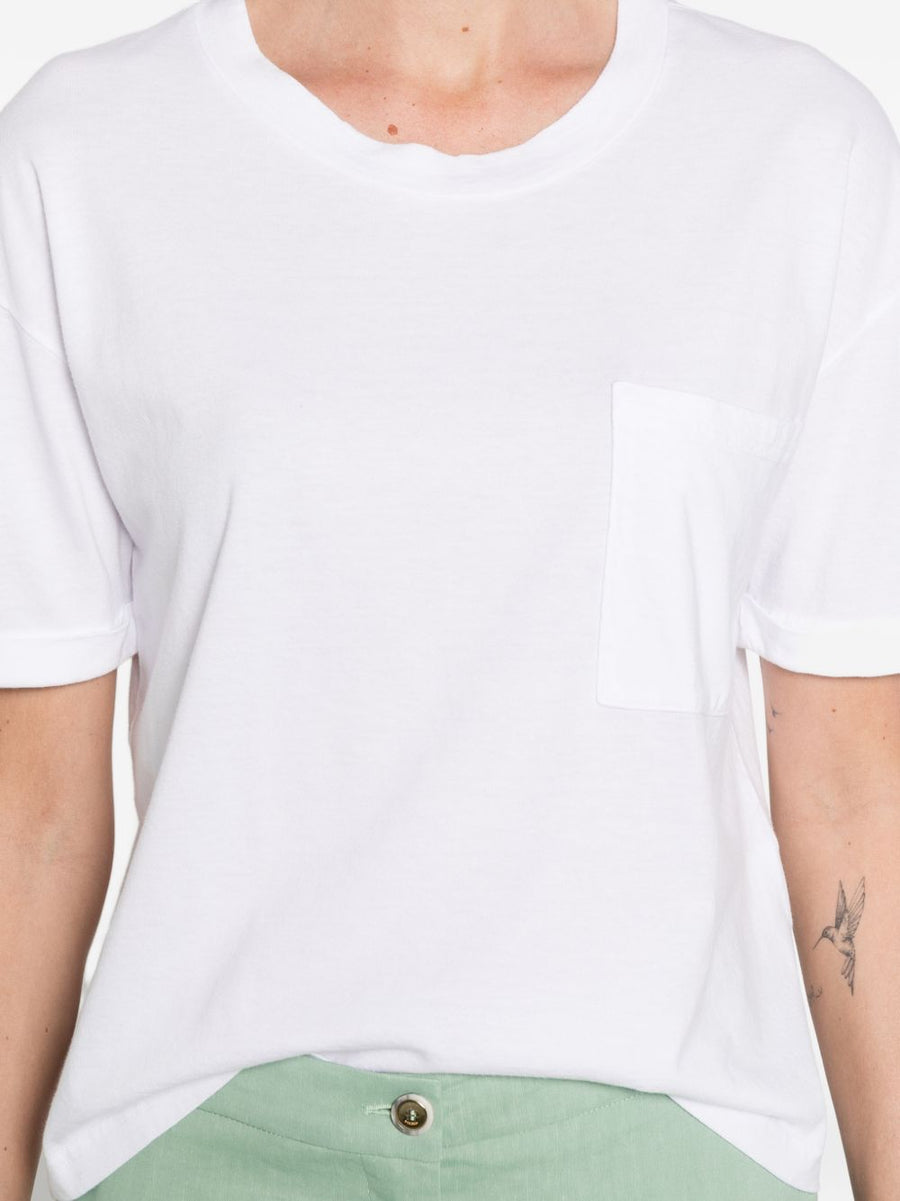 Base Cotton Modal T Shirt For Women With Chest Pocket Soft Drape Everyday Essential Wardrobe Staple