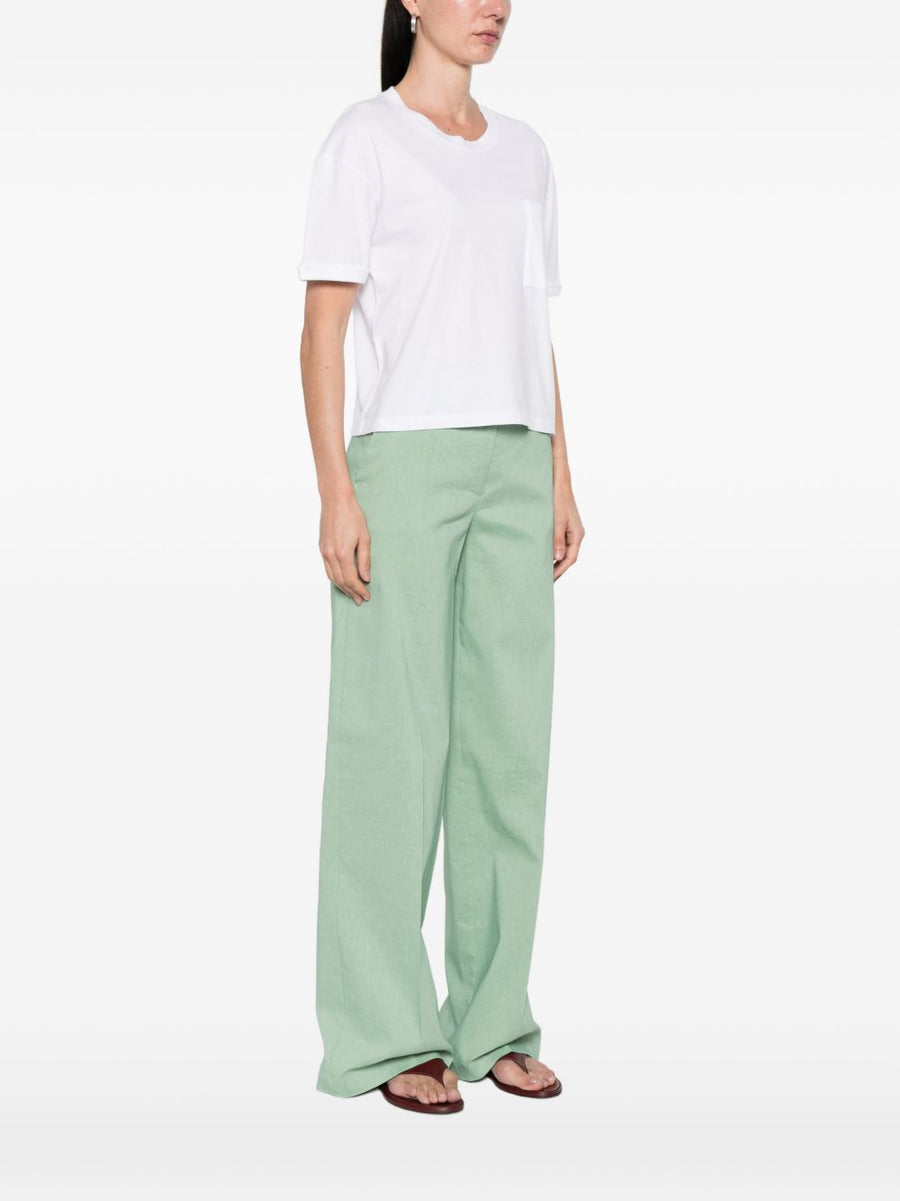 Base Cotton Modal T Shirt For Women With Chest Pocket Soft Drape Everyday Essential Wardrobe Staple