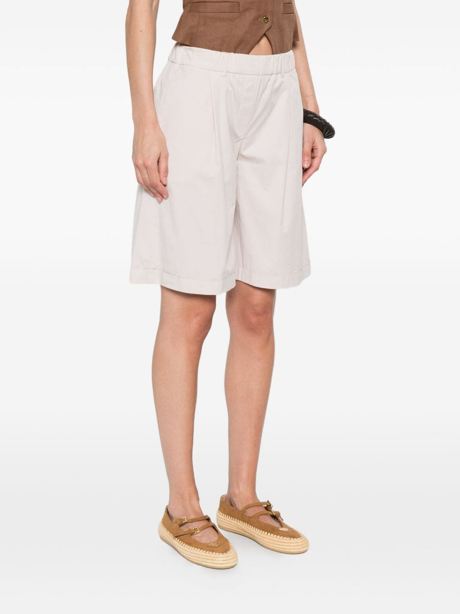 Via Masini 80 Lightweight Cotton Bermuda Shorts For Women With Pleated Front And Elastic Waistband Beige