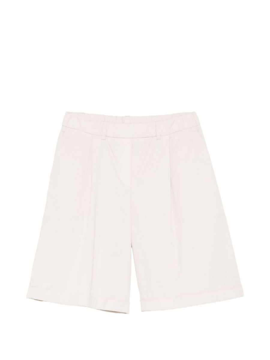 Via Masini 80 Lightweight Cotton Bermuda Shorts For Women With Pleated Front And Elastic Waistband Beige