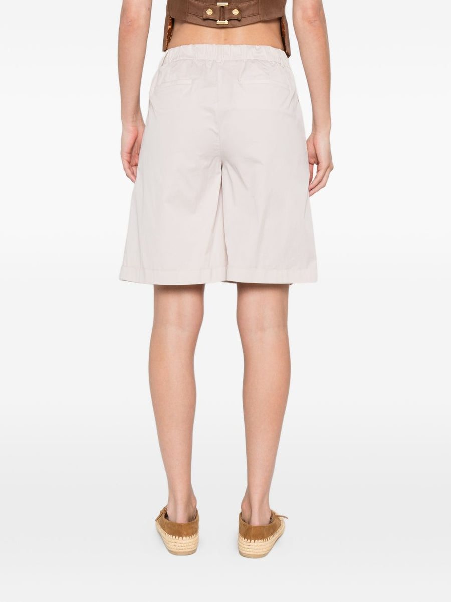 Via Masini 80 Lightweight Cotton Bermuda Shorts For Women With Pleated Front And Elastic Waistband Beige