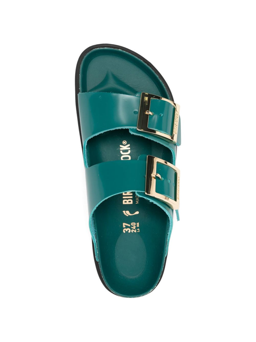 Birkenstock Arizona Sandals for Women Narrow Calf Leather Petrol Blue Teal Buckle Black Sole Premium Comfort