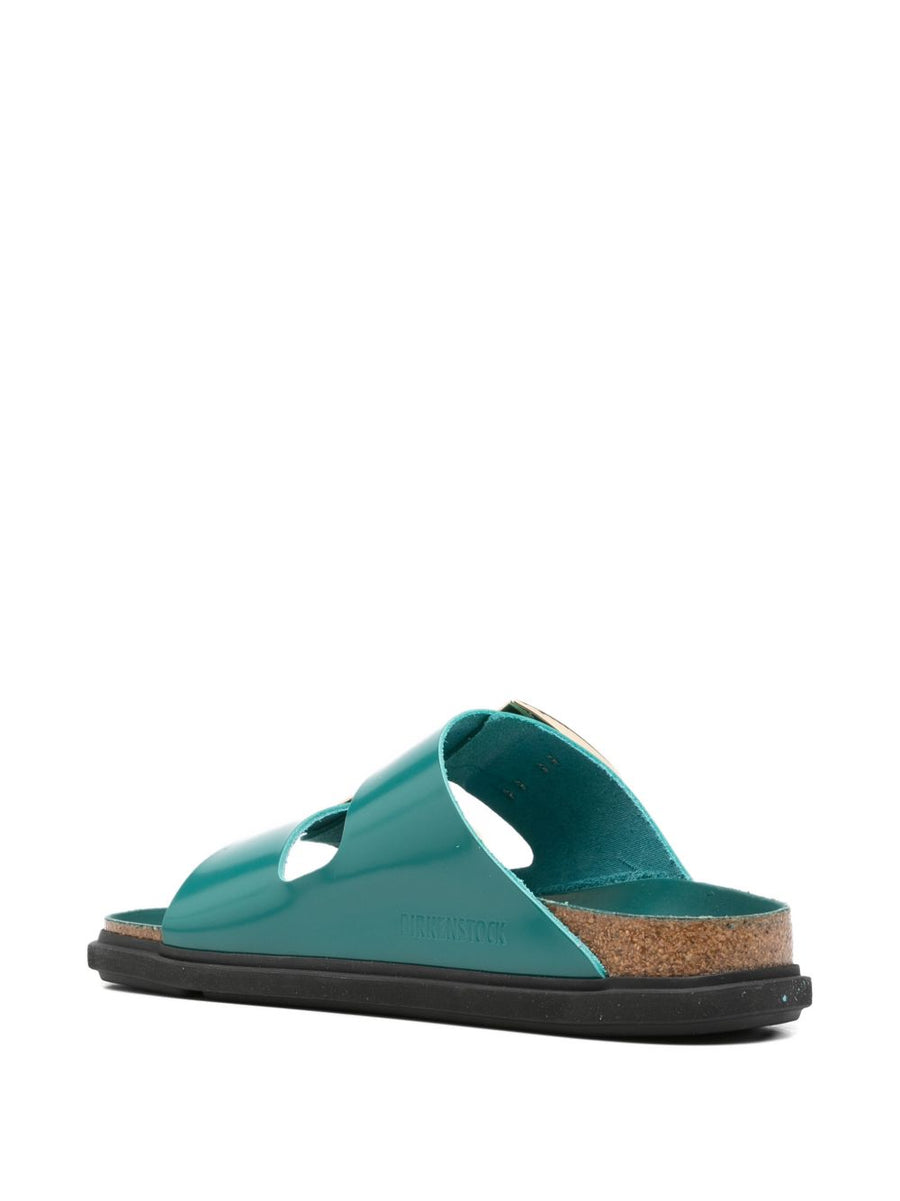 Birkenstock Arizona Sandals for Women Narrow Calf Leather Petrol Blue Teal Buckle Black Sole Premium Comfort