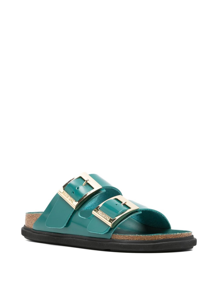 Birkenstock Arizona Sandals for Women Narrow Calf Leather Petrol Blue Teal Buckle Black Sole Premium Comfort