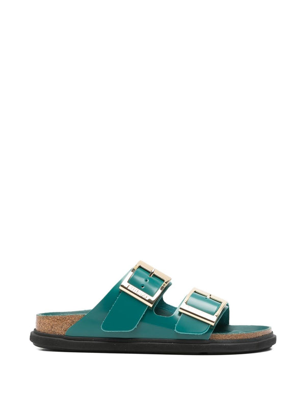 Birkenstock Arizona Sandals for Women Narrow Calf Leather Petrol Blue Teal Buckle Black Sole Premium Comfort