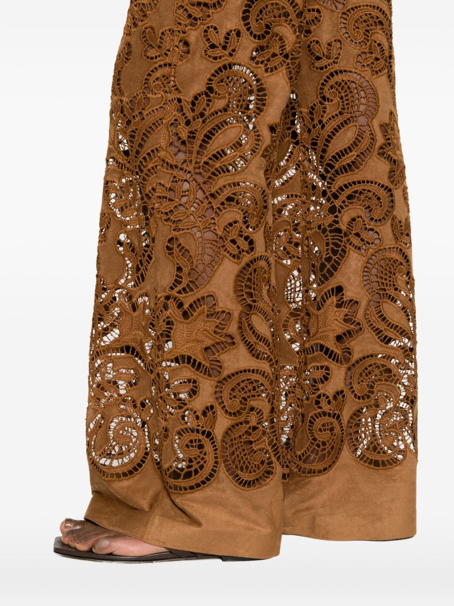 Ermanno Firenze Suede Leather Effect Trousers For Women With Luxurious Stretch Five Pockets Brown