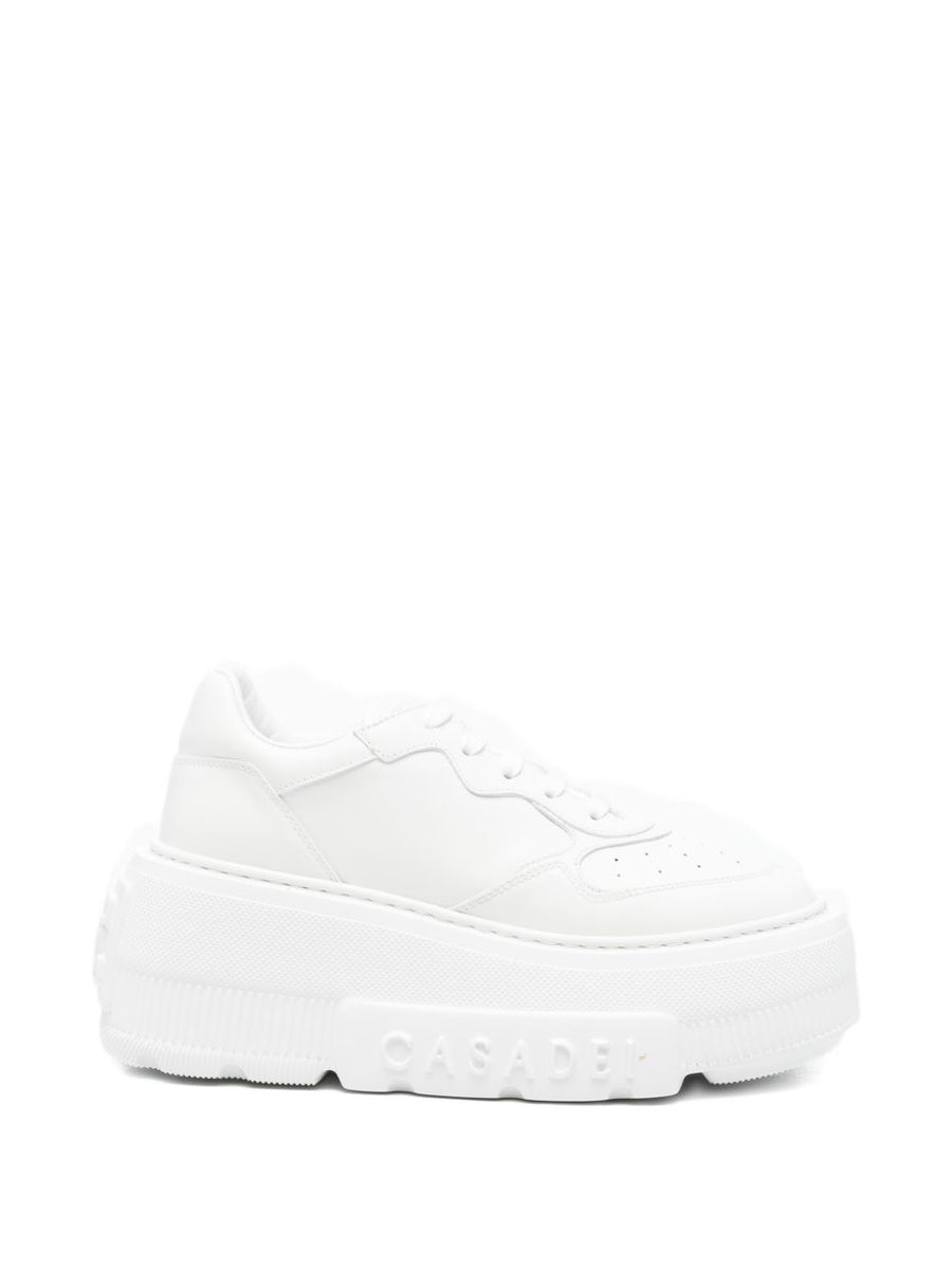 Casadei Nexus White Calf Leather Sneakers Platform Sole For Women Lace Up Luxury