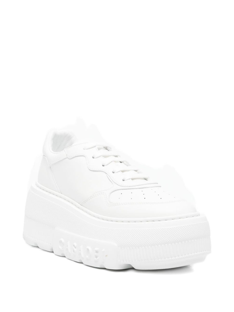 Casadei Nexus White Calf Leather Sneakers Platform Sole For Women Lace Up Luxury