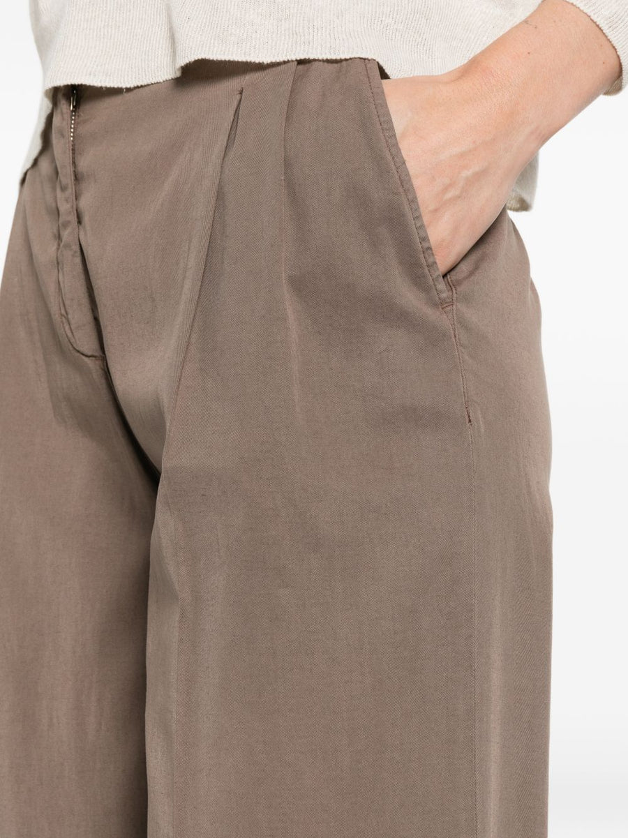 Via Masini 80 Linen Blend Trousers For Women Wide Leg Breathable Lyocell Linen Front Pleat Button Closure