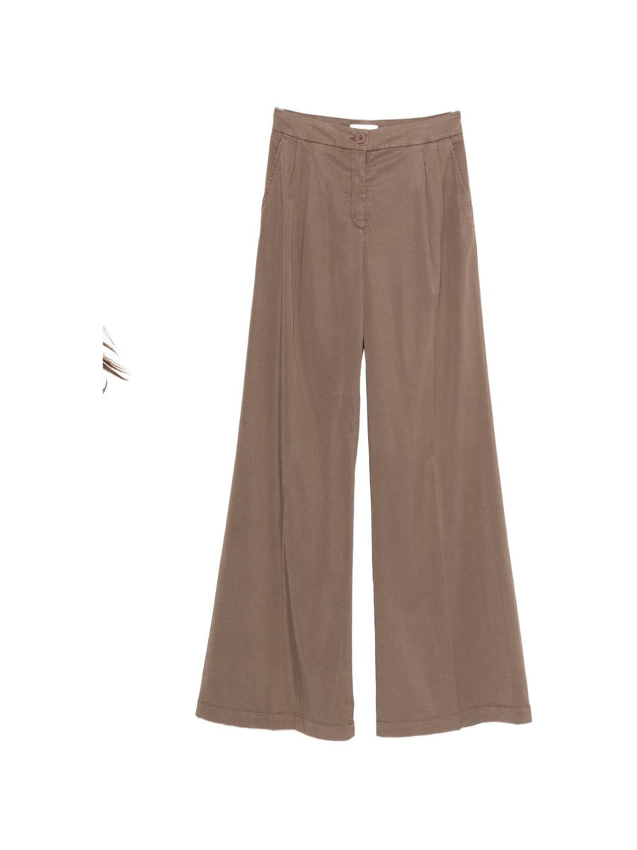 Via Masini 80 Linen Blend Trousers For Women Wide Leg Breathable Lyocell Linen Front Pleat Button Closure