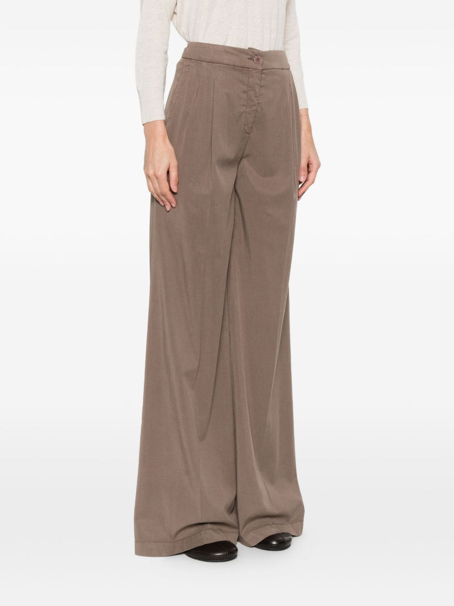 Via Masini 80 Linen Blend Trousers For Women Wide Leg Breathable Lyocell Linen Front Pleat Button Closure