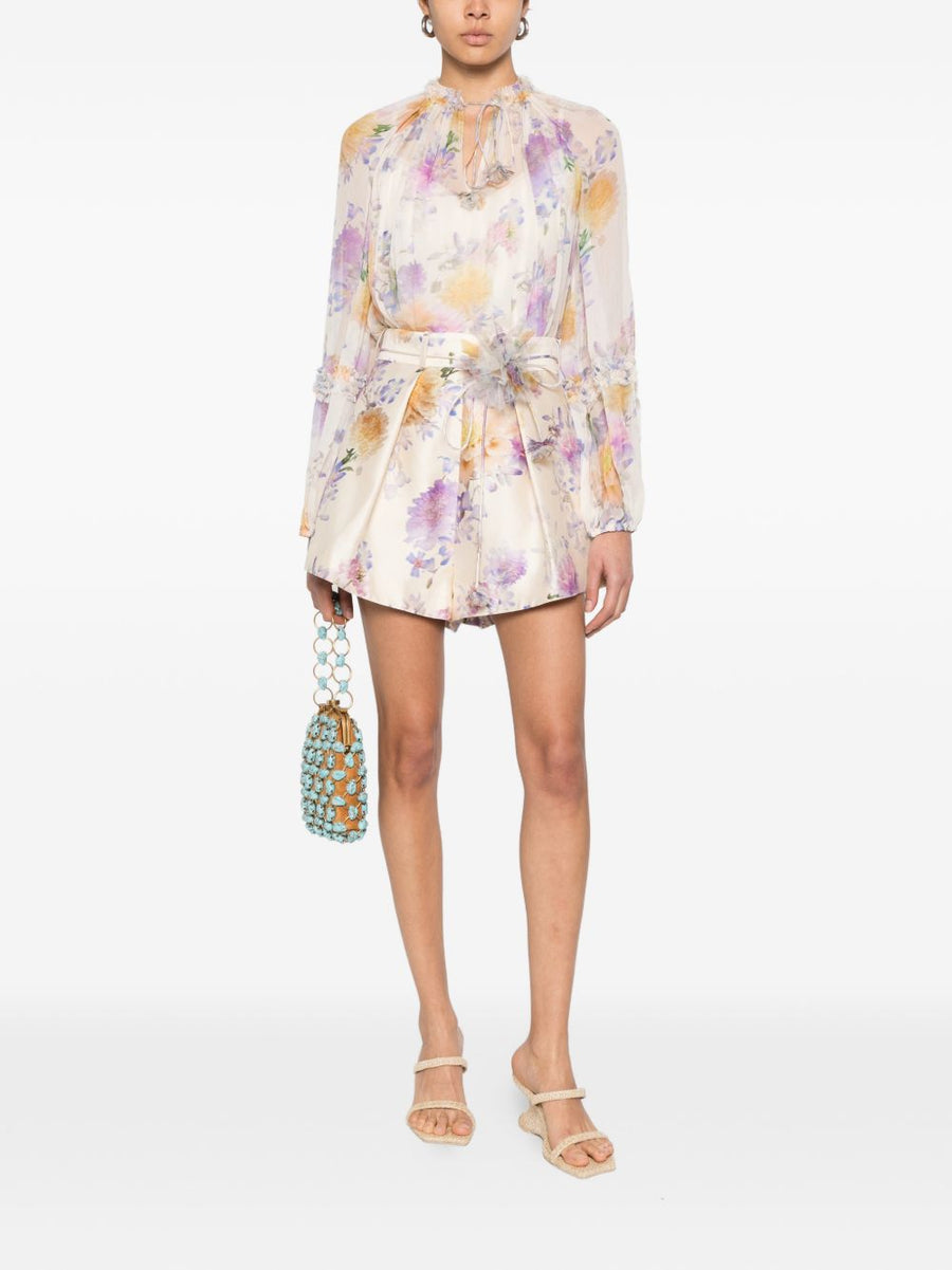 Zimmermann Luna Printed Blouse For Women Elegant Cream Ecru Base Floral Resort Wear Lightweight Viscose