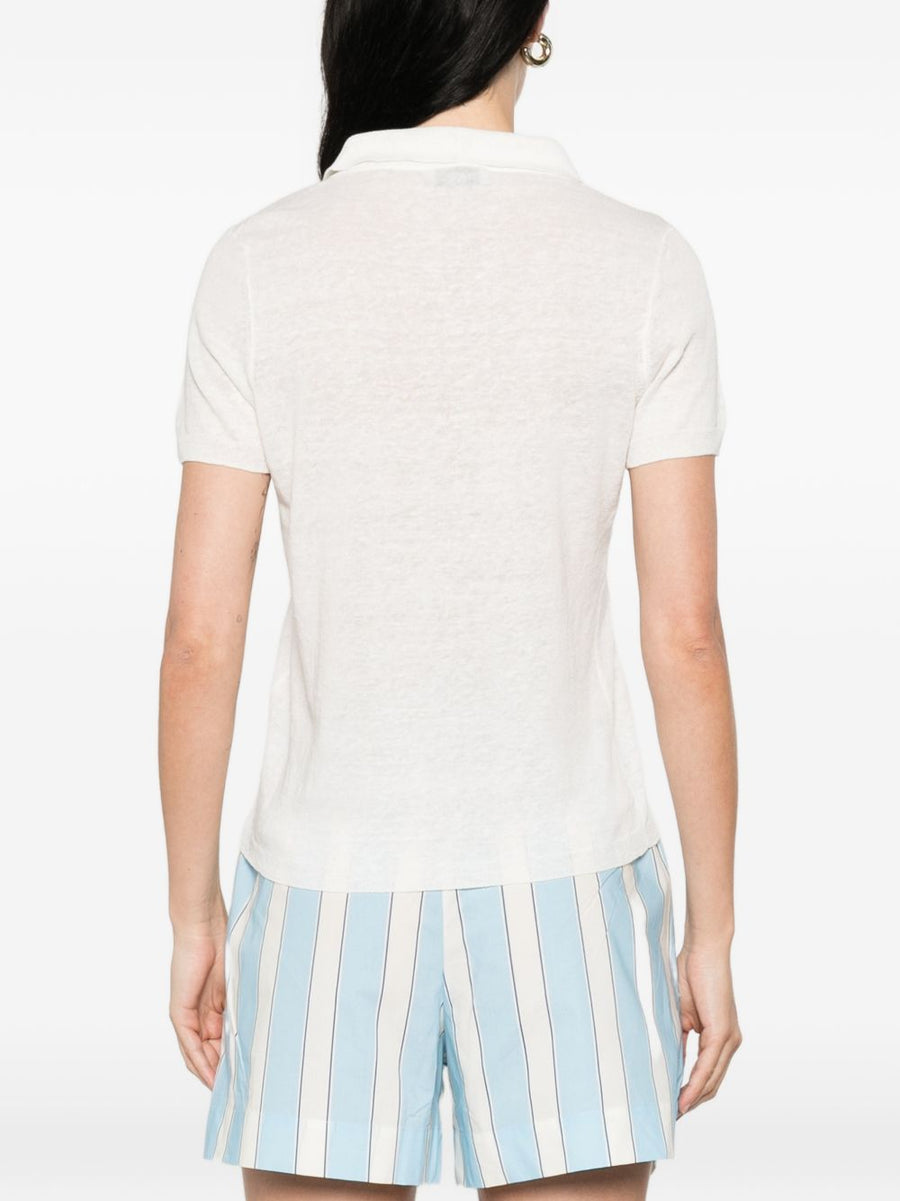 Base Linen Cotton Polo Shirt For Women Breathable Summer Top White Versatile Everyday Wardrobe Staple