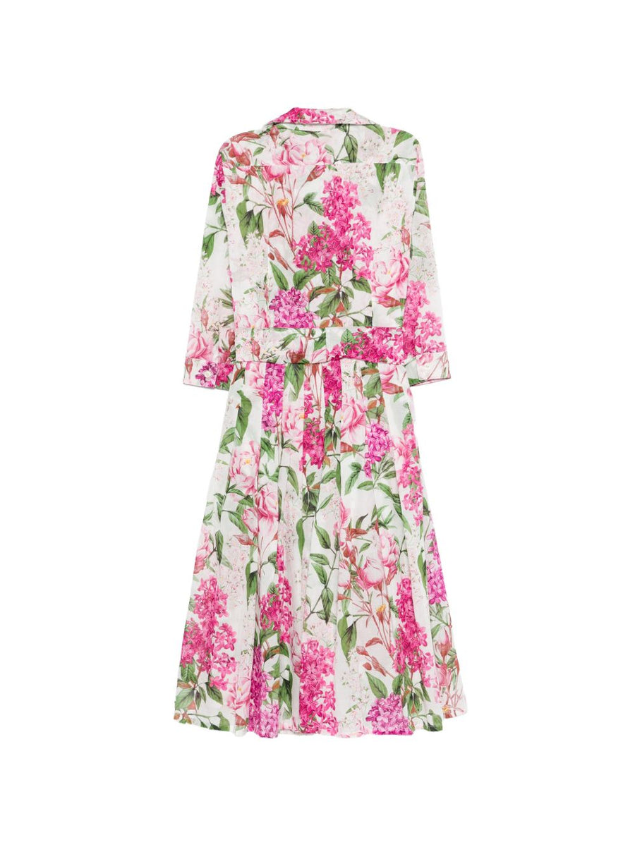 Samantha Sung Audrey Cotton Midi Dress For Women Chic Pink Floral Print Shirt Dress 100 Percent Cotton