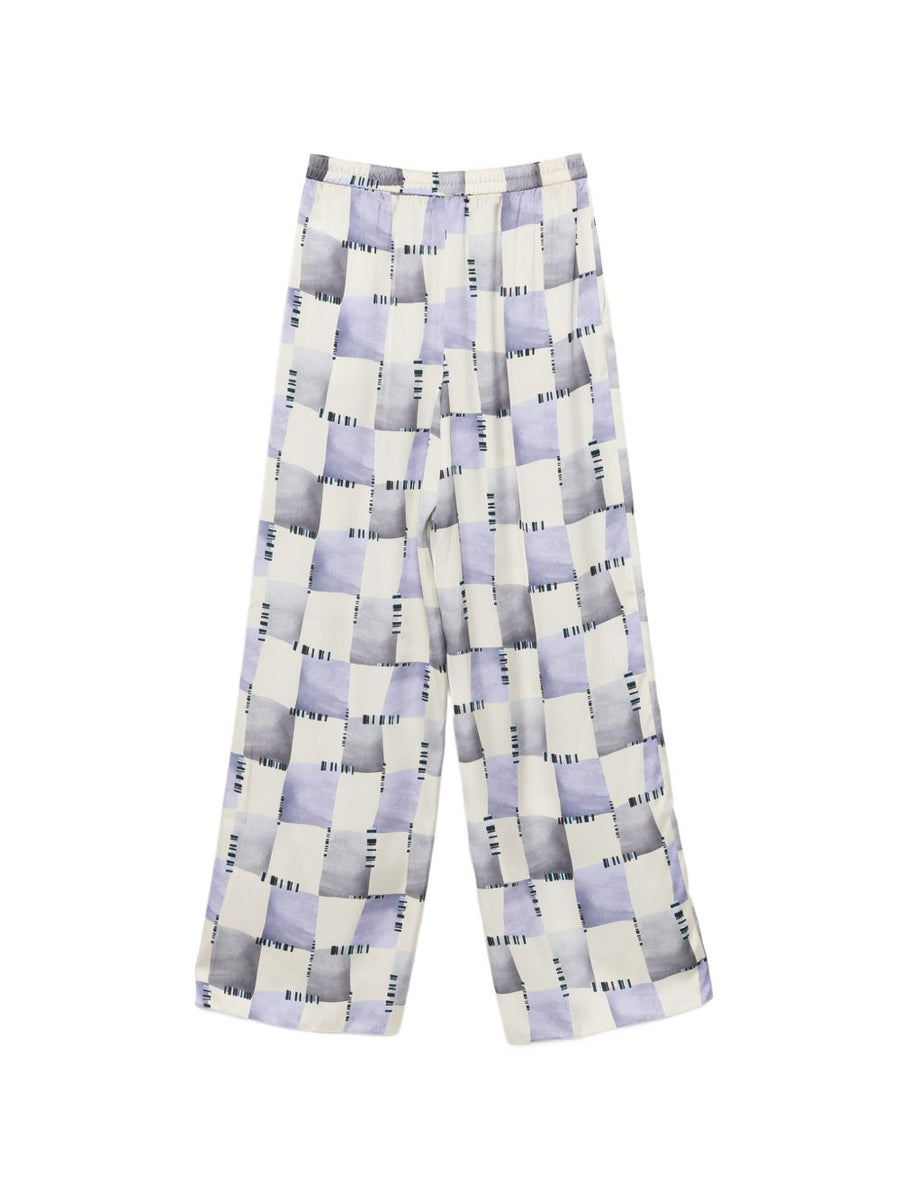 Emporio Armani Satin Trousers For Women Multicolor Pattern Elastic Waistband Luxury Office Wear