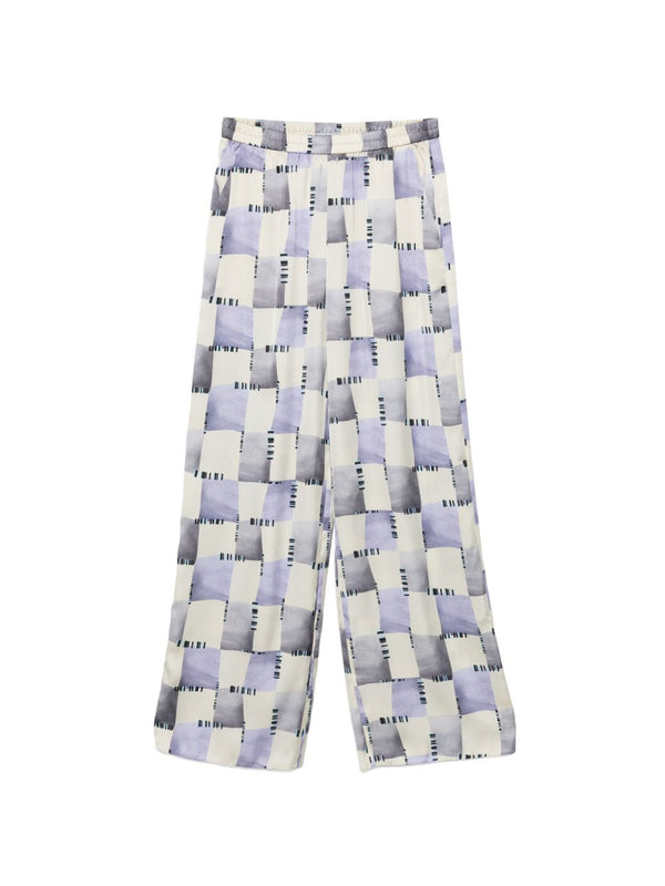Emporio Armani Satin Trousers For Women Multicolor Pattern Elastic Waistband Luxury Office Wear