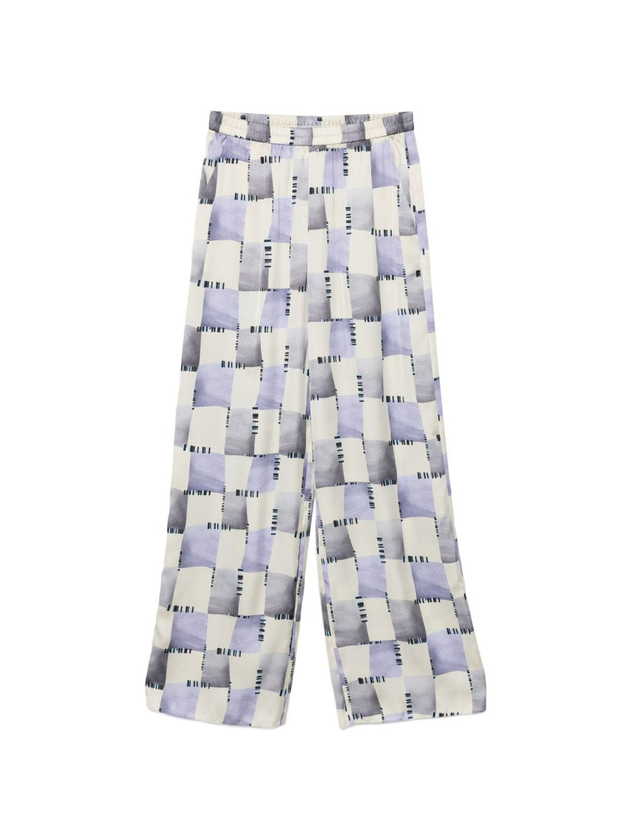 Emporio Armani Satin Trousers For Women Multicolor Pattern Elastic Waistband Luxury Office Wear
