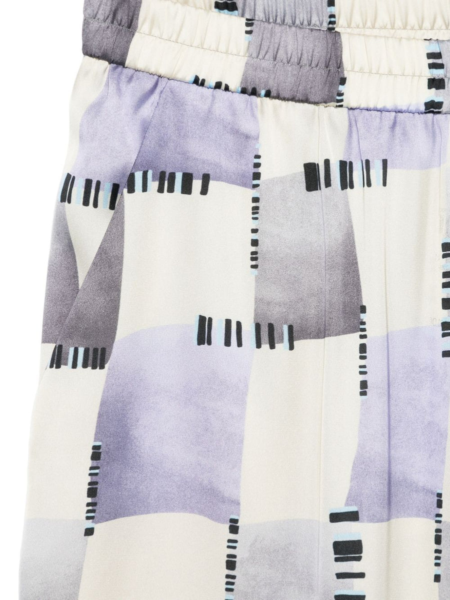 Emporio Armani Satin Trousers For Women Multicolor Pattern Elastic Waistband Luxury Office Wear