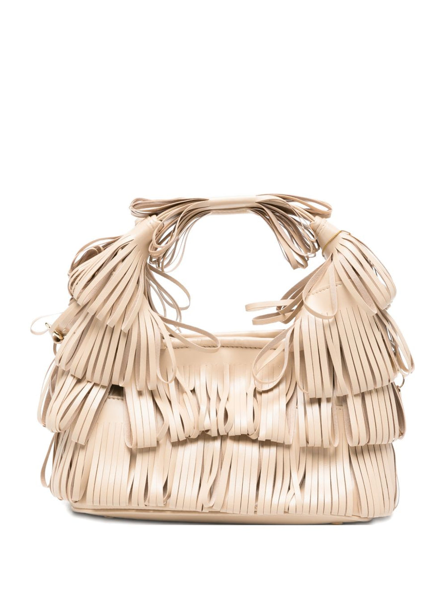 La Milanesa Capucine Small Hobo Bag Ivory With Beige Fringed Top Handle For Women