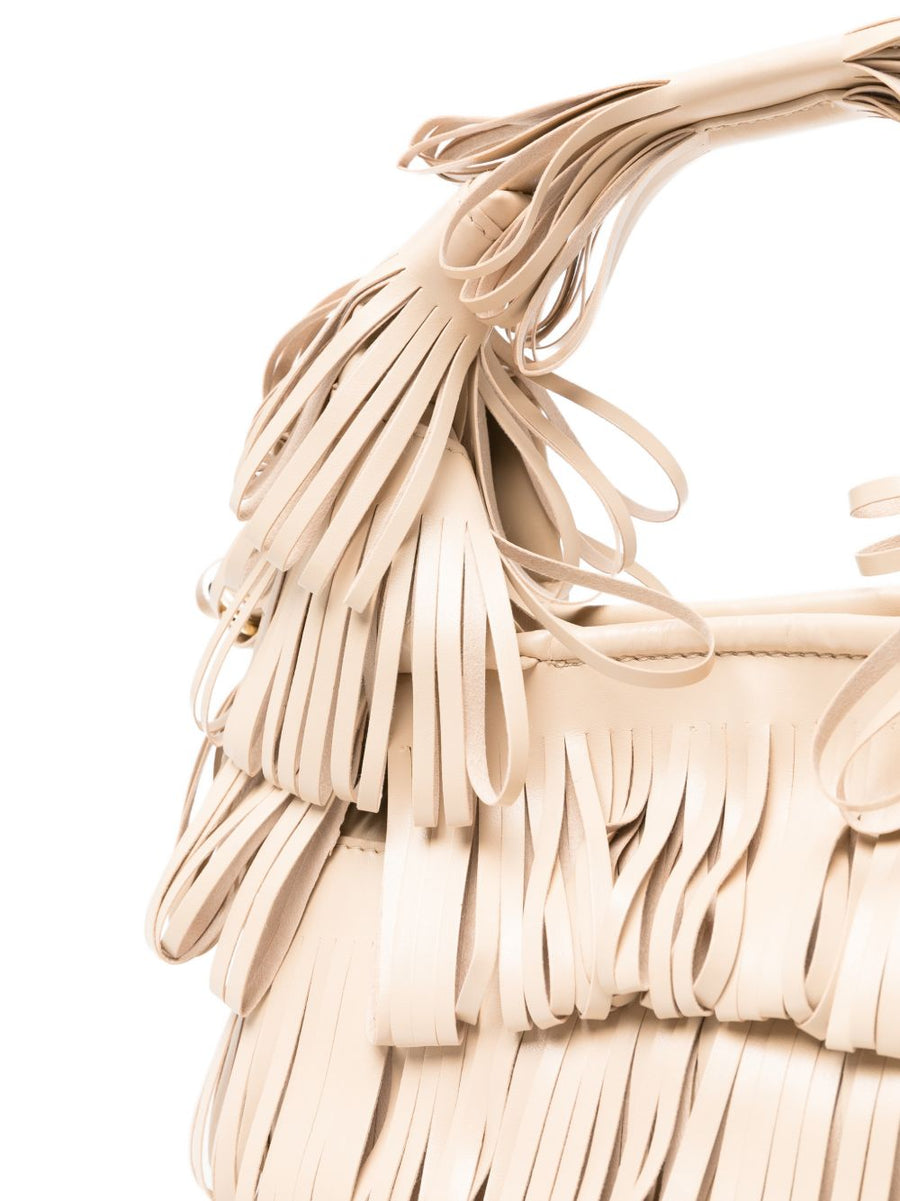 La Milanesa Capucine Small Hobo Bag Ivory With Beige Fringed Top Handle For Women