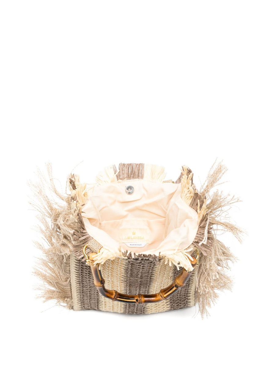 La Milanesa Lilium Straw Bag With Bamboo Top Handle Beige For Women Casual Chic Everyday Bag