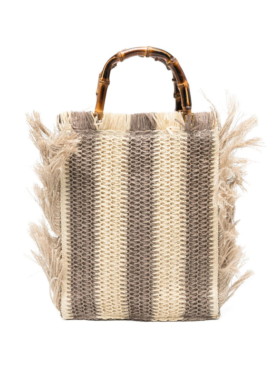 La Milanesa Lilium Straw Bag With Bamboo Top Handle Beige For Women Casual Chic Everyday Bag