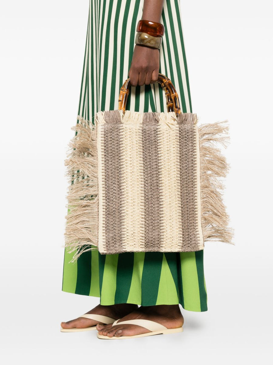 La Milanesa Lilium Straw Bag With Bamboo Top Handle Beige For Women Casual Chic Everyday Bag