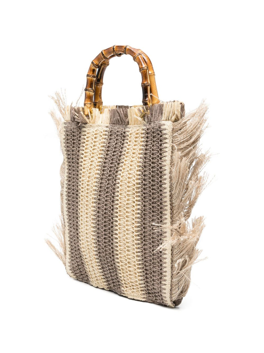 La Milanesa Lilium Straw Bag With Bamboo Top Handle Beige For Women Casual Chic Everyday Bag