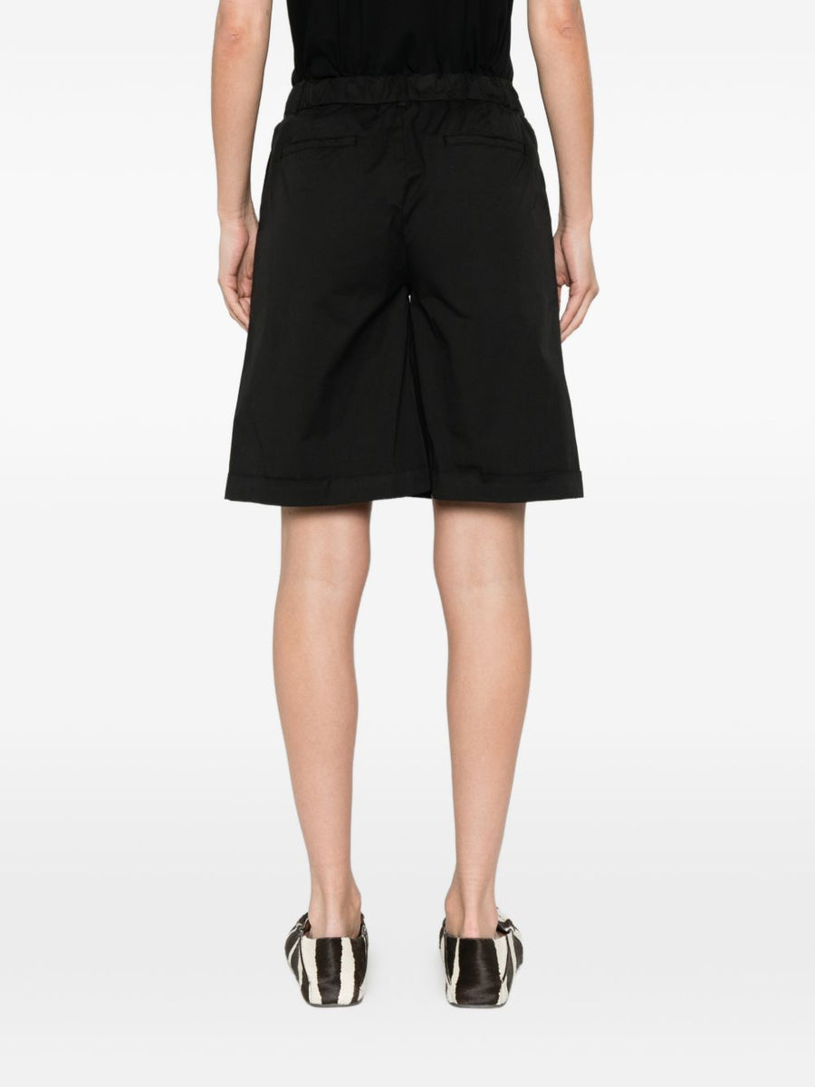 Via Masini 80 Premium Cotton Bermuda Shorts For Women In Black With Elastic Waist Pleated Front Turn Up Hem