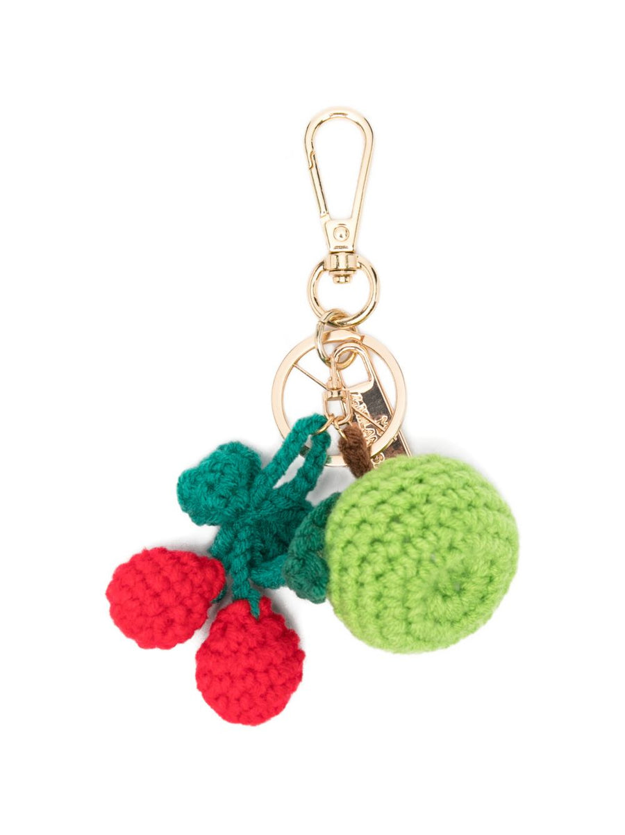 Apple Charm La Milanesa Whimsical Lightweight Fabric Accessory For Women Green Detail With Red Cherry Accents