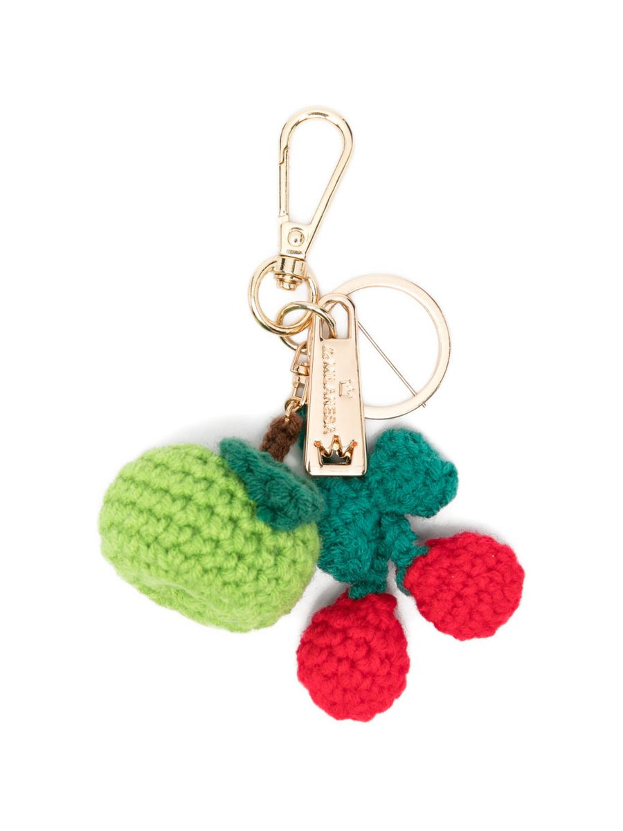 Apple Charm La Milanesa Whimsical Lightweight Fabric Accessory For Women Green Detail With Red Cherry Accents