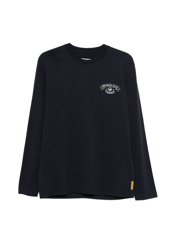 Emporio Armani Logo Cotton T Shirt For Men Navy 100 Percent Cotton Long Sleeve Premium Casual