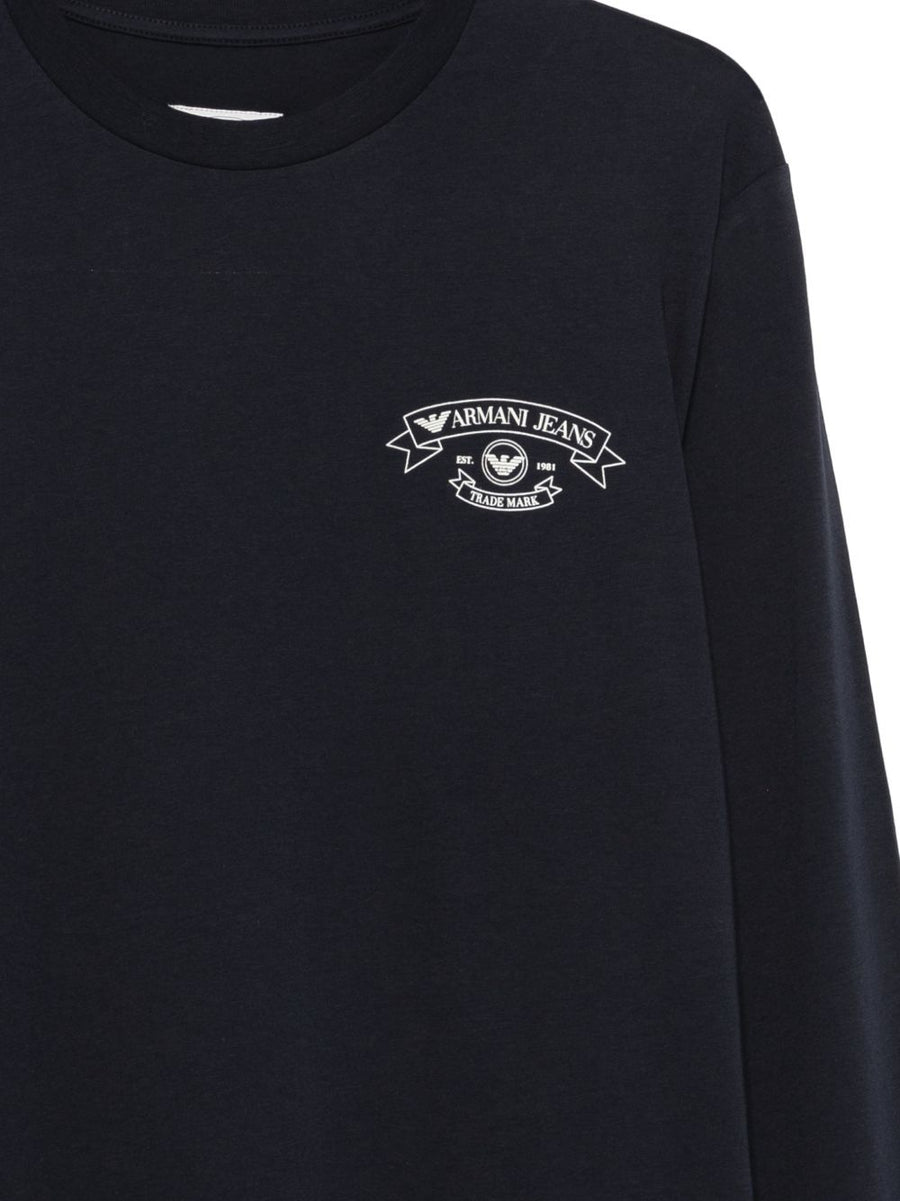 Emporio Armani Logo Cotton T Shirt For Men Navy 100 Percent Cotton Long Sleeve Premium Casual