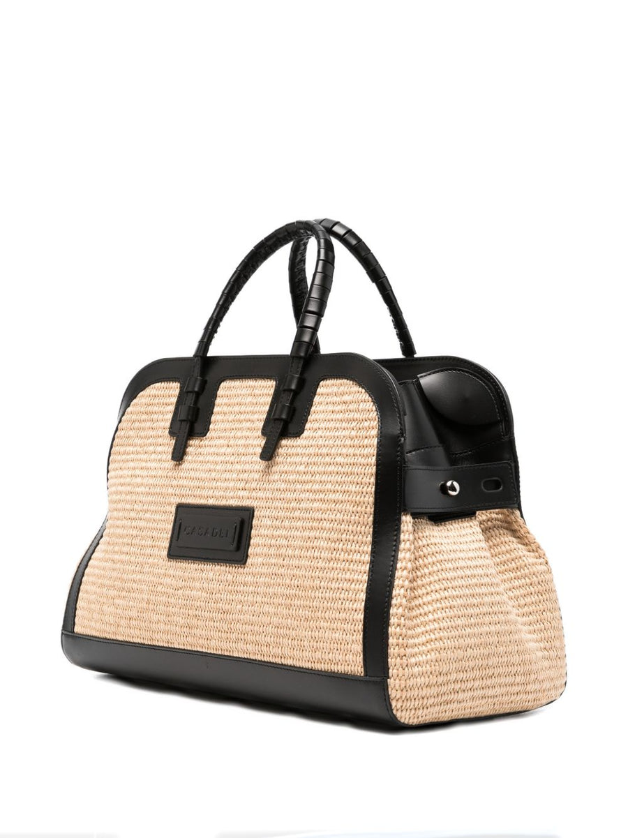 Casadei Park Avenue Tote Bag for Women Multicolor Raffia and Calf Leather Signature Logo Appliqué, Woven Trim