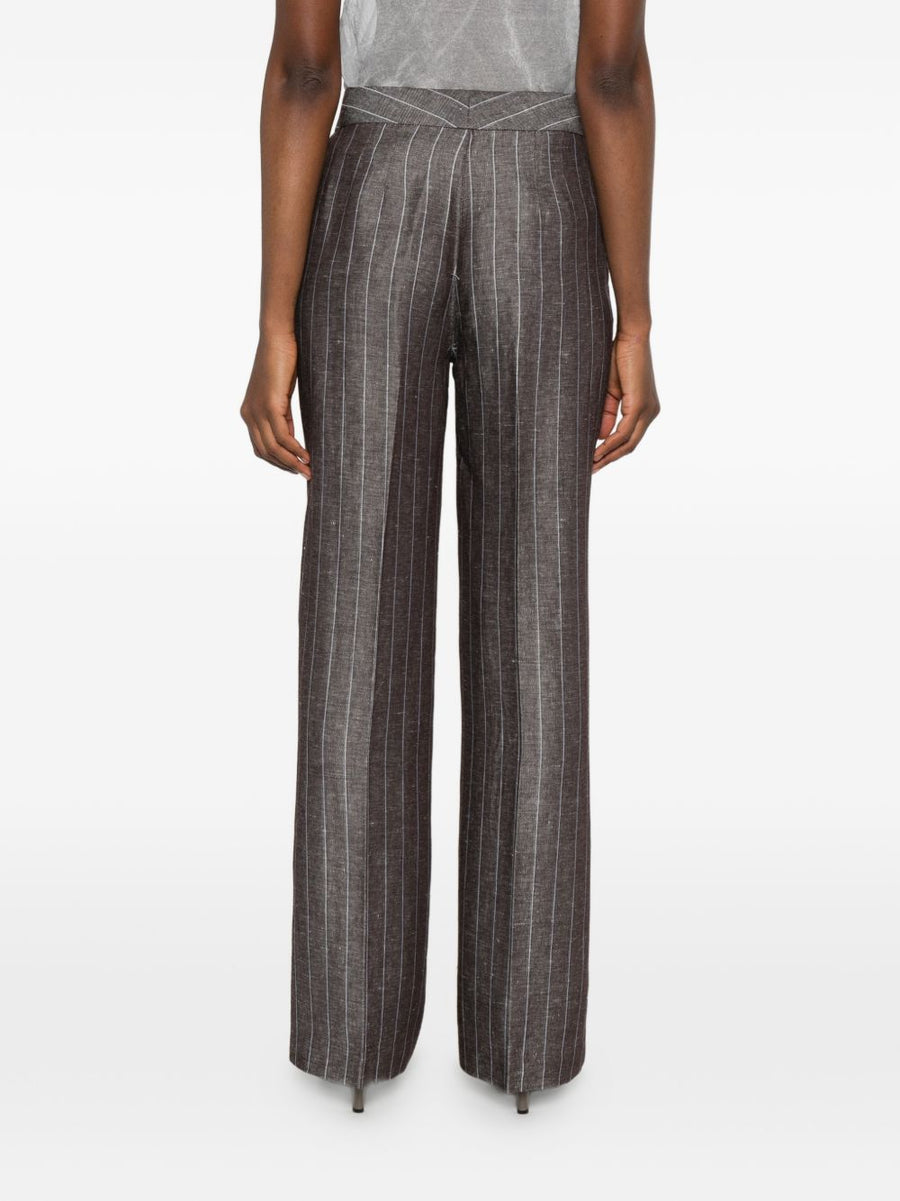 Via Masini 80 Pinstriped Linen Blend Trousers Women Breathable Warm Weather Workwear Brown