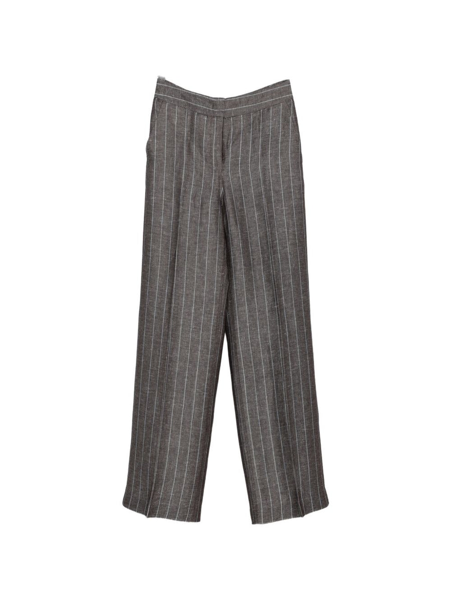 Via Masini 80 Pinstriped Linen Blend Trousers Women Breathable Warm Weather Workwear Brown