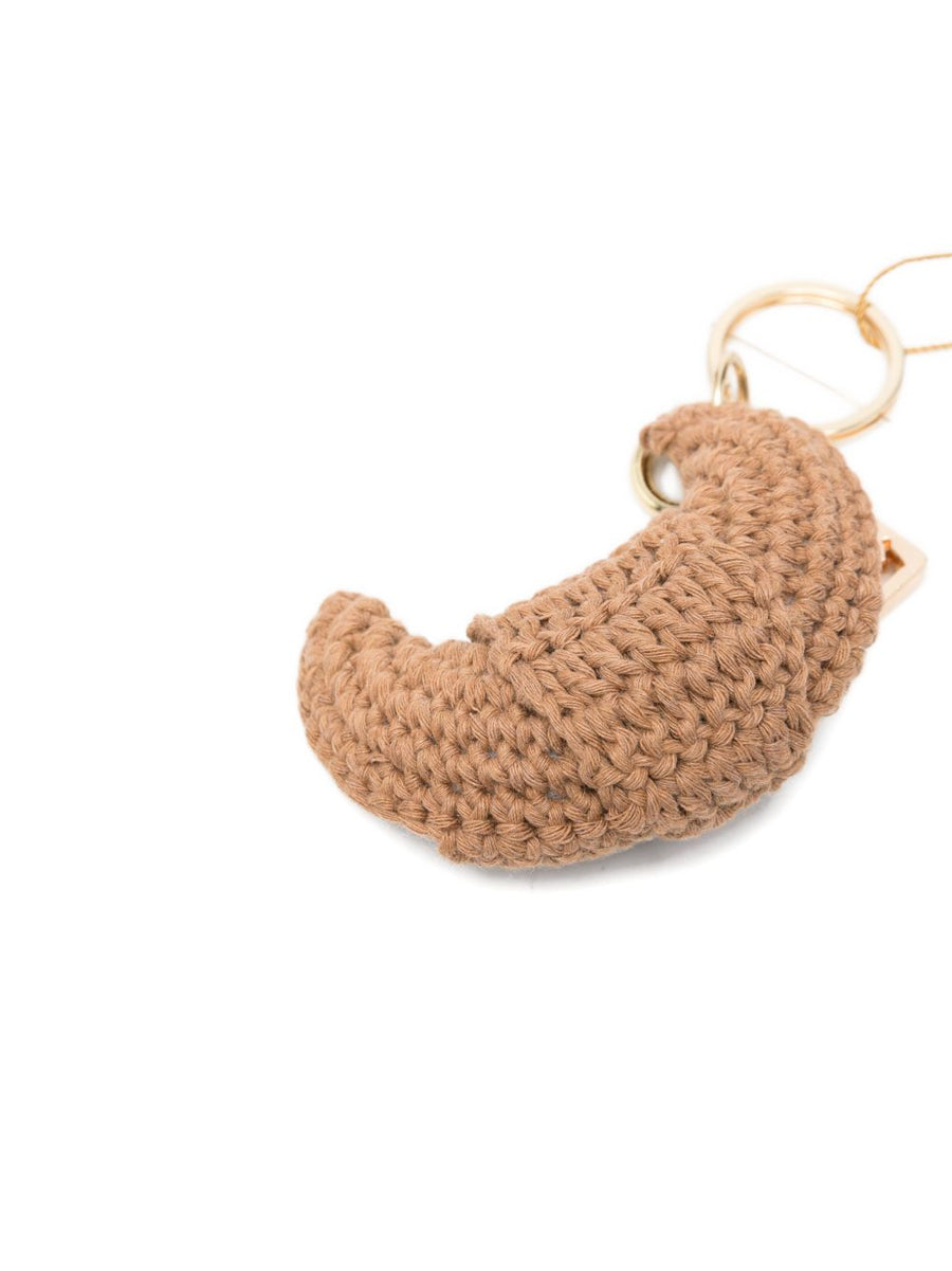 La Milanesa Croissant Charm Crochet Bag Accessory For Women Handmade Whimsical Brown